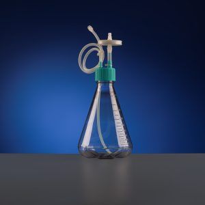1000 mL Erlenmeyer Flask Bi-directional Transfer Cap with Silicon Tube (50cm 1/8" ID 1/4" OD), Male CPC Connector with Female Sealing Cap with, Vent Filter (0.22 μm Φ42mm), without Flask, Sterile