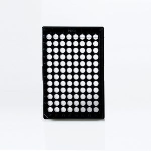 96 Well Cell Culture Plate, Black frame with clear PS bottom, Flat bottom, TC Treated, Sterile