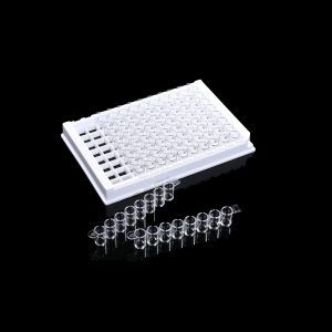 96 Well ELISA Plate, 8-Well, Detachable, High Binding, White Frame & White Well