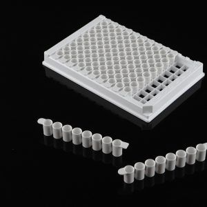 96 Well ELISA Plate, 8-Well, Detachable, High Binding, White Frame & CLear Well
